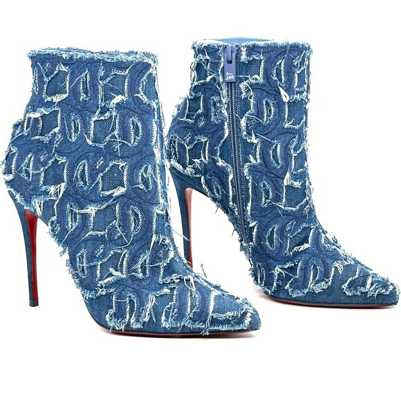 Christian Louboutin SO KATE BOOTY 100 Denim Ankle Bootie Boots Heels - Picture 9 of 16